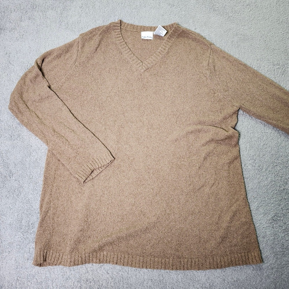 Bobbie Brooks Womens XL V-Neck Sweater Brown Pinebark Boucle Knit Pullover BB085